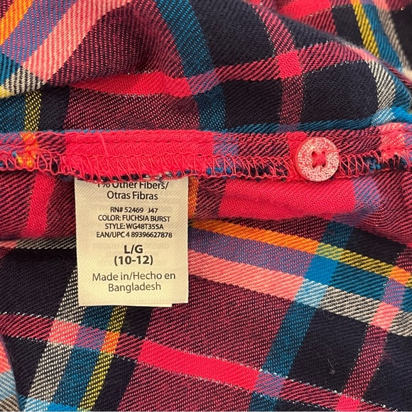 Wonder Nation Girls L 10-12 Ruffle Flannel Button Up Long Sleeve Fuchsia Burst - Picture 5 of 5